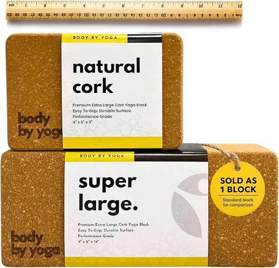 Freedom Block Worlds Tallest Cork Yoga Block (14 x 6 x 4) | Extra Large Yoga Block for Better Support, Balance & Flexibility | Raises the Floor for Safer, More Accessible Yoga | Body By Yoga