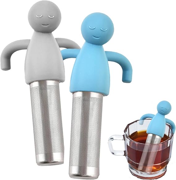 2pcs Cute Silicone Tea Infuser Strainer Set Premium Quality Tea Infuser for Loose Leaf Tea for Teapots and Mugs Easy to Clean Reusable Food Grade Stainless Steel Tea Filter Gray Blue
