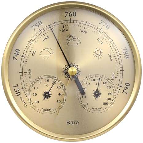 3 in 1 Barometer for Weather Station, All-Season Wall Hanging Thermometer, Barometer, Hygrometer, Accurate Weather Station Indoor Outdoor Use Temperature Monitor for Home Garden Office