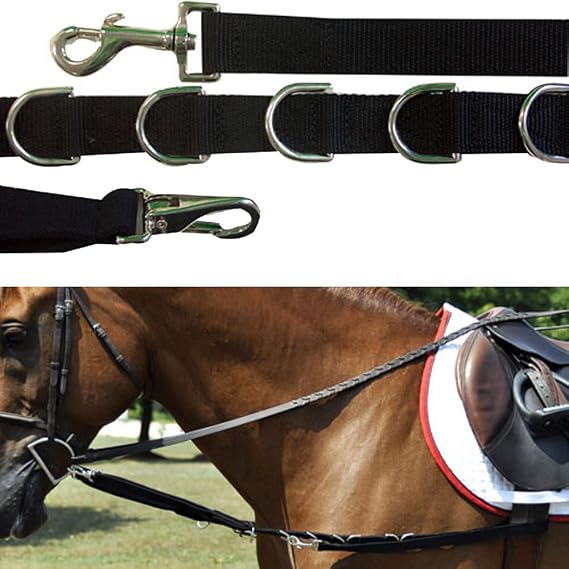 Intrepid International Horse Rein - Side Rein with Elastic and Stainless Steel Dees, 63-64in Adjustable Length, Nylon, Perfect for Equestrians, Horse Owners, and Lunging - ONE REIN