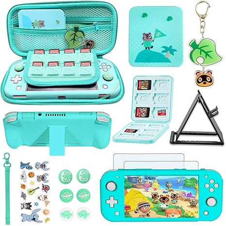 YOOWA Accessories Kit for Nintendo Switch Lite Animal Pack Crossing - Cute Accessories Bundle with Carrying Case, Kawaii Cover case, 2 Pack Screen Protector, Play Stand, Thumb Grips Set
