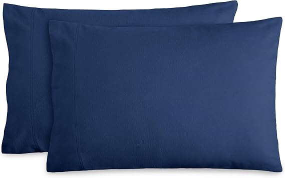 Bare Home Flannel Pillowcases 100% Cotton (King Set of 2, Dark Blue)