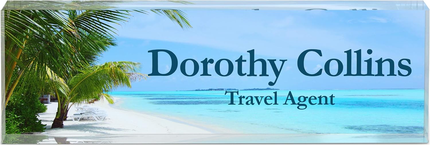 Infusion Personalized Office Desk Name Plate Acrylic Glass Block 10 x 3 x 1.25", Tropical Beach