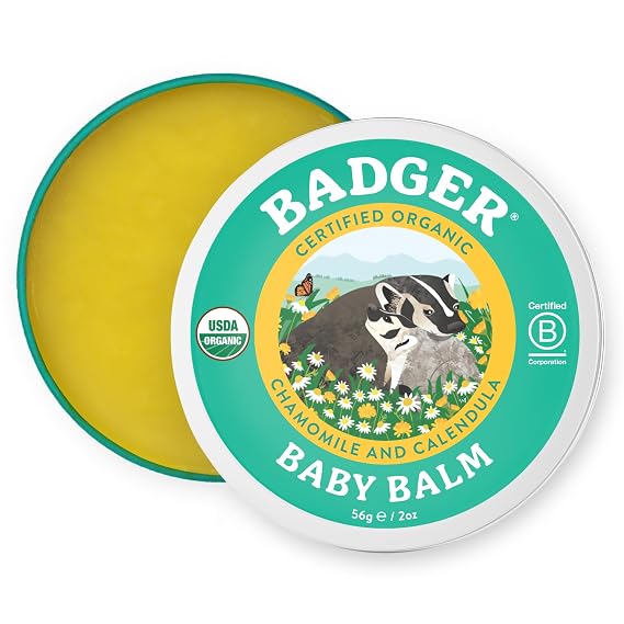 Badger Organic Calendula Baby Balm for Dry Skin, 2 oz Tin | Soothes Diaper Rash, Cradle Cap & Dry Skin, Pediatrician Tested, Long Lasting, Calendula Cream, Diaper Rash Relief