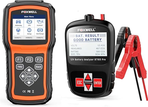 FOXWELL NT630 Plus OBD2 Scanner with ABS Auto Bleed ABS SRS/Airbag OBD2 Car Diagnostic Tool FOXWELL BT100 Pro 12V Car Battery Tester, Automotive Digital Battery Analyzer