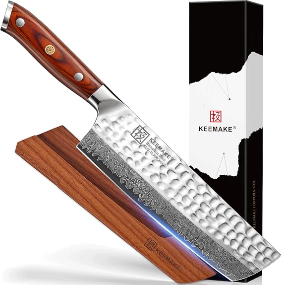 KEEMAKE Nakiri Chef Knife, 7 Inch 67-Layer Damascus Japanese Knife