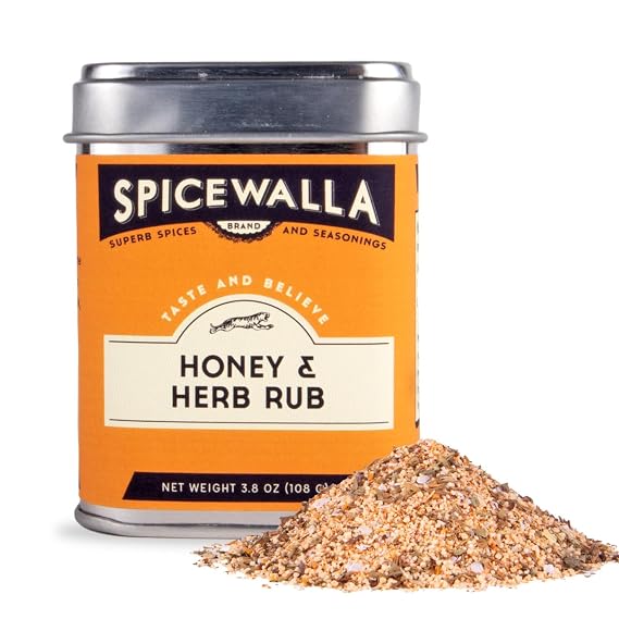 Spicewalla Honey and Herb Rub 3.8 oz | Garlic, Salt, Brown Sugar, Basil, Black Pepper | Non-GMO, Gluten Free, No MSG