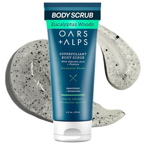 Oars + Alps Exfoliating Body Scrub, Mens Glycolic Acid Scrub, 1pk, 8oz