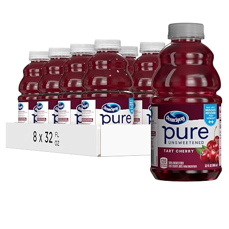 Ocean Spray Pure Unsweetened Tart Cherry, 100% Tart Cherry Juice, 32 Fl Oz Bottle (Pack of 8)