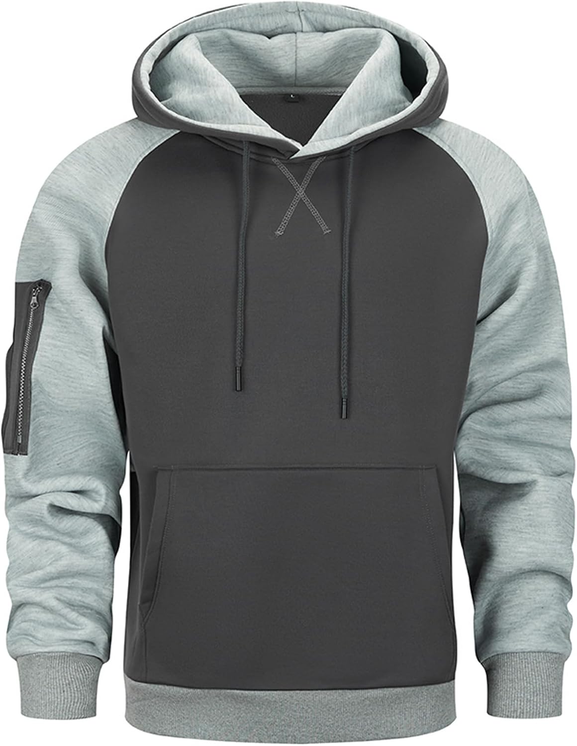 Men's Hoodie Pullover Long Sleeve Hooded Sweatshirt Patchwork Top Work Hoodies with Kangaroo Pocket