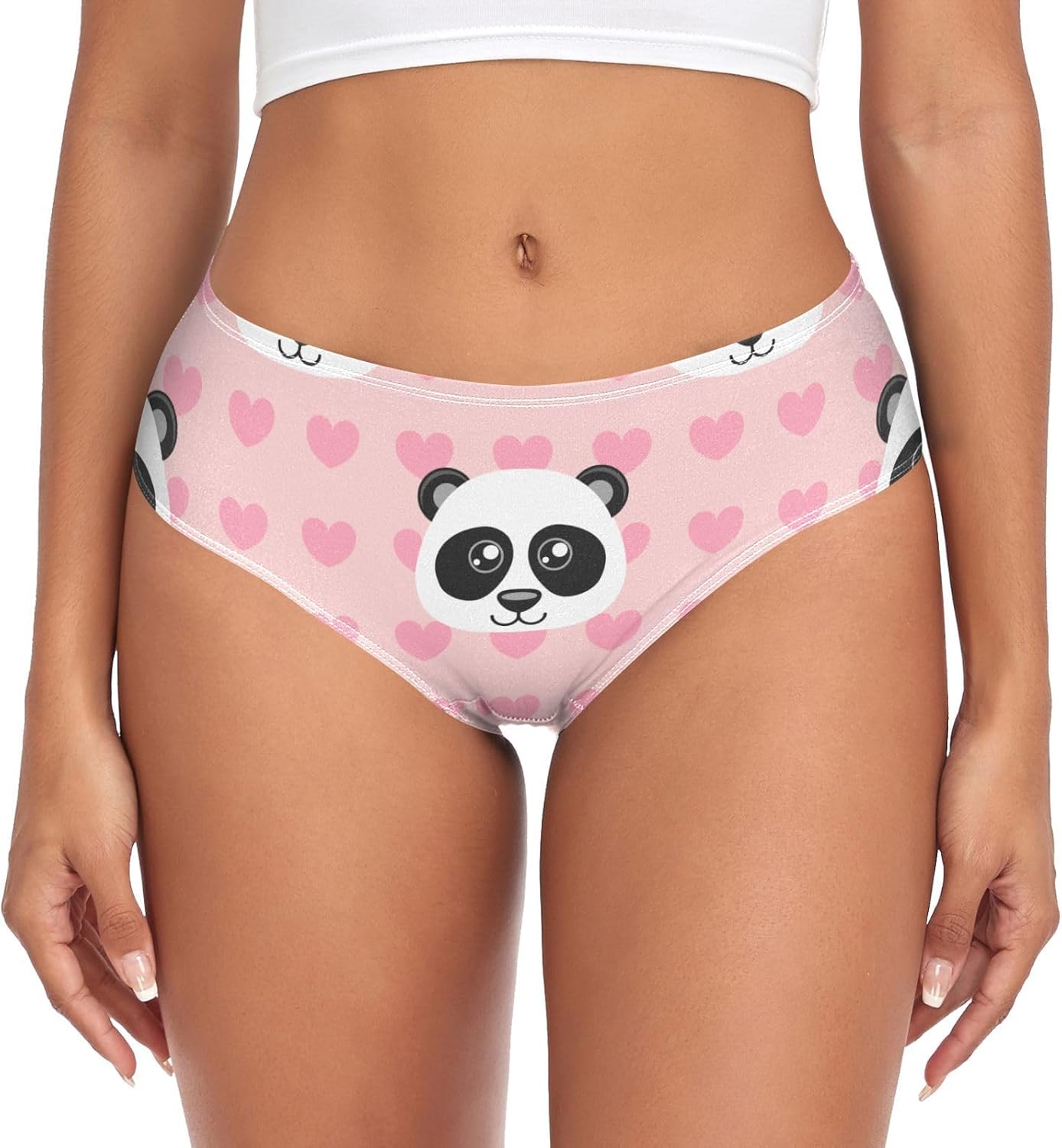 DOMIKING Cute Cartoon Panda Pink Womens Underwear Stretch Bikini Panties Soft Briefs for Teens Girls Women XS