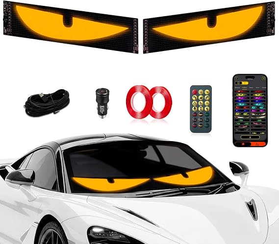 車のフロントガラス用LEDアイ2個 - 13.7x4.0インチ プログラム可能なフレキシブルディスプレイ