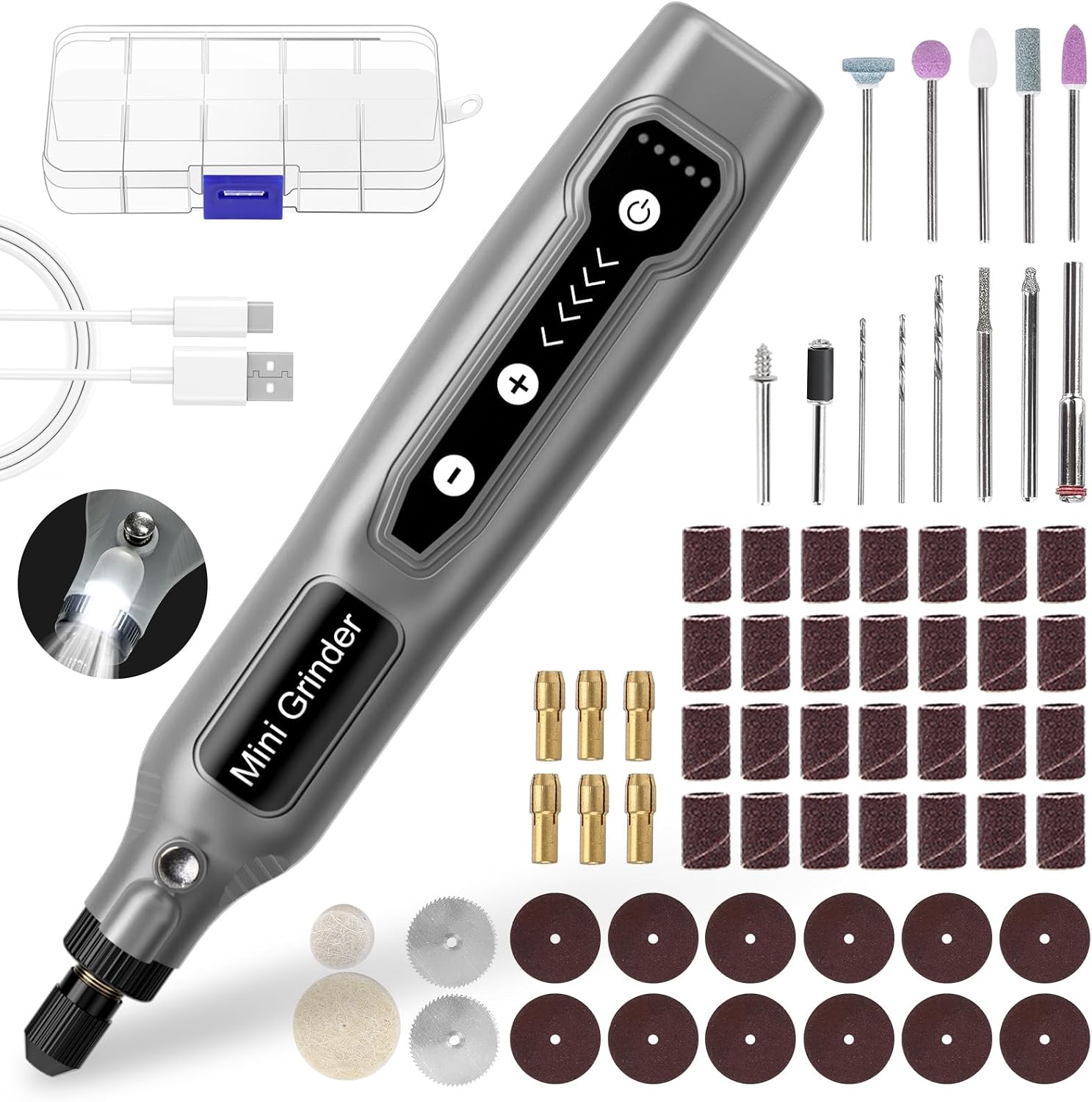 Mini Cordless Rotary Tool Kit: 18000 RPM High Speed Power USB Rechargeable Multi Tool, Portable Mini Grinder with LED Light for DIY Engraving Grinding Polishing Cutting Sanding