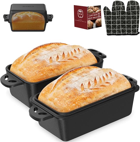 95 Inch Cast Iron Loaf Pan with Lid, Even Heat Distribution Bread Baking Pan for Sourdough, Homemade Bread, Cake & Meatloaf, 2 Piece Set