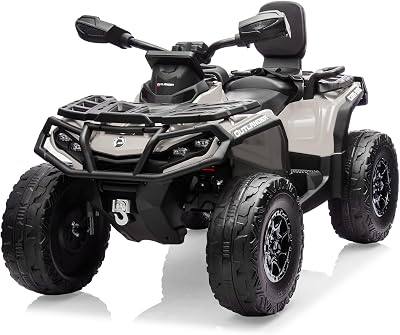 24V Kids Ride On Car,2 Seater Licensed Can-Am Electric ATV Car for Kids,4 Wheeler 4WD Ride On Electric Toy Car with Bluetooth,Led,3 Speeds,Leather Seats,Grey