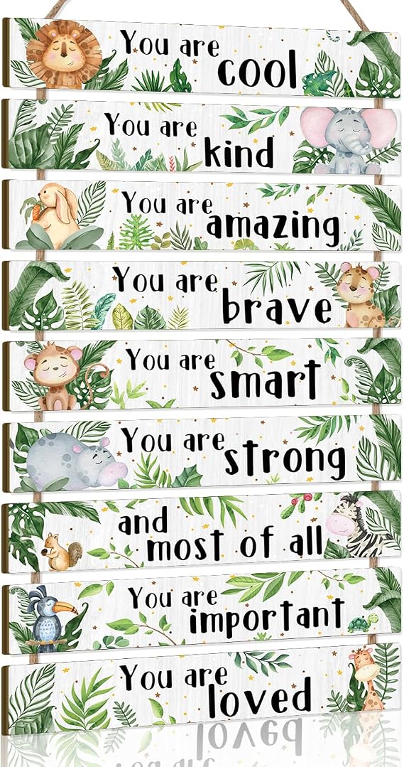 KAIRNE Jungle Animal Kids Affirmation Hanging Wall Decor Plaque Sign