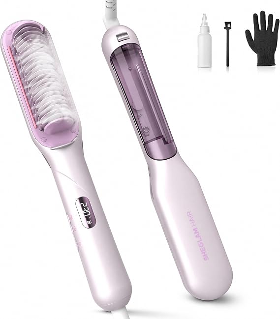 SHEGLAM Steam Straightener Brush, 3-in-1 Steam Hot Comb for Damaged Hair