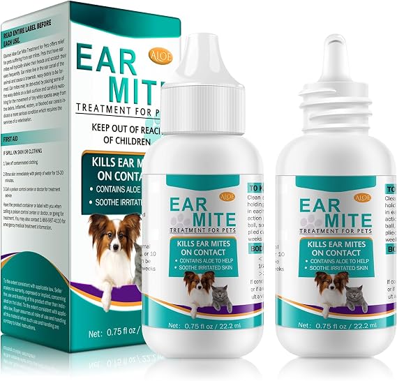Ear Mites Treatment for Dogs and Cats, Ear Drops for Dogs, 2 Pack, 1.5oz