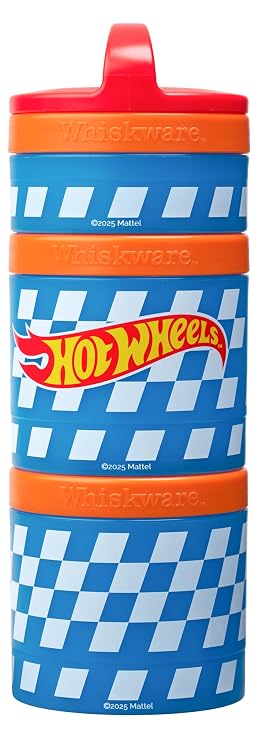 (Checkers) Whiskware Stackable Snack Pack - 3 Jar + Handle - Red/Orange/Blue
