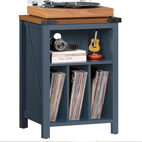 LELELINKY Record Player Stand with Vinyl Record Storage,Blue