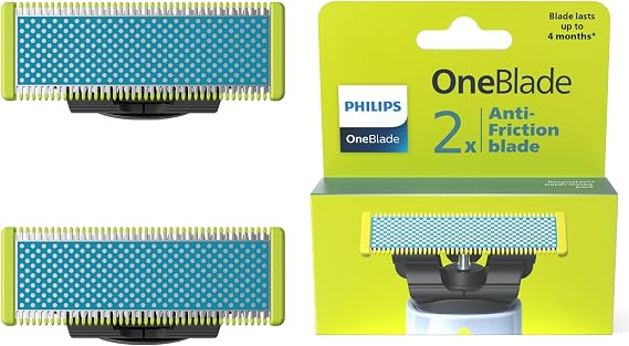 Philips OneBlade First Shave Anti-Friction Blade Head, Compatible with All OneBlade & Pro Electric Shaver & Trimmers, Original from Philips, 2X One Blade, 4-Month Supply (QP225/50)