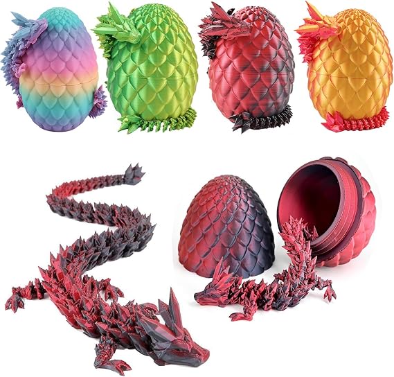 Qxbuhe 12 inch 3D Printed Dragon Eggs with Dragon Inside. Easter Dragon Eggs, Mystery Surprise Easter Eggs for Kids, Unique 3D Printed Animals (Black Red)