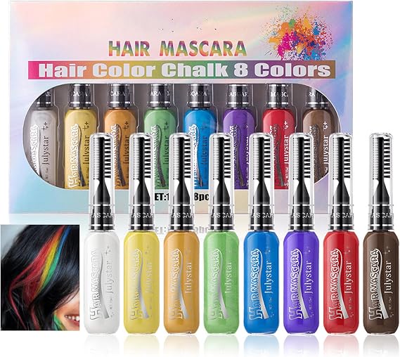 8 Colors Temporary Hair Color Dye for Girls & Women, Washable Hair Mascara Hair Chalk for Birthday Cosplay DIY, Easter, New Year (A)