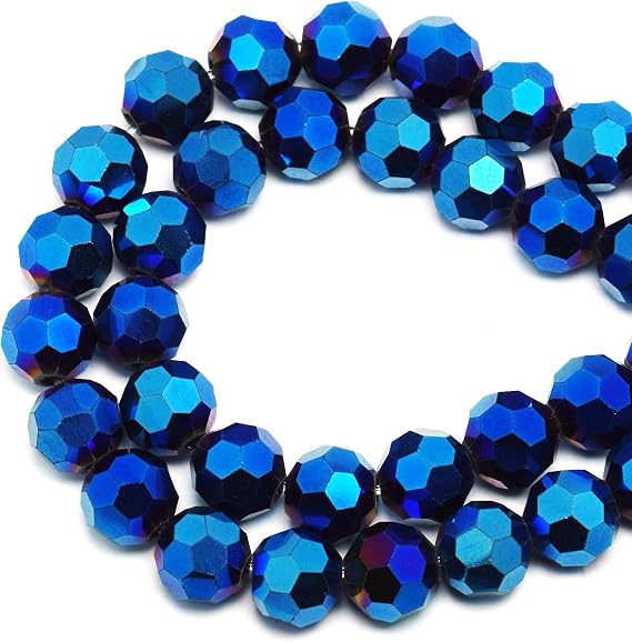 6mm Electroplated 32 Faceted Crystal Beads (90-95pcs, Blue EP)