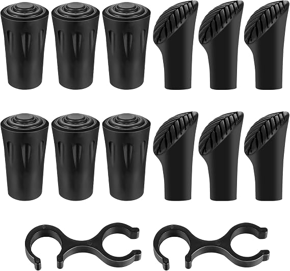 14 PcsWalking Stick Rubber Ends Sticks Caps, Trekking Pole Tips Protectors, BlackRubber Ferrules for 11mm Walking Sticks Hiking Poles Hiking Stick Tipss Cane Nordic Walking Poles Rubber Tips/3 Style