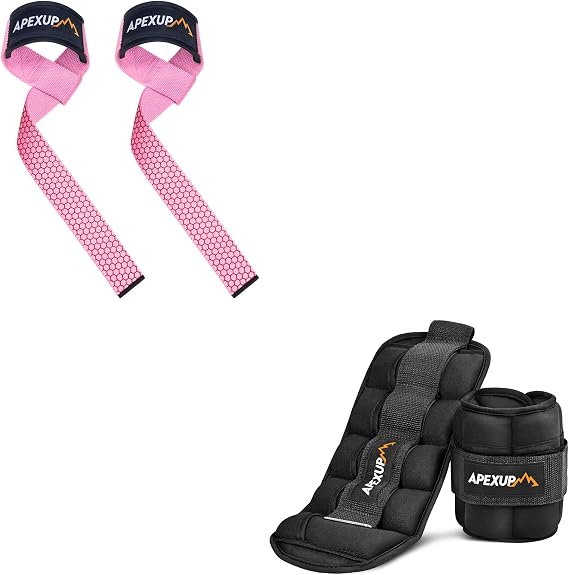 APEXUP 10lbs/pair Adjustable Ankle Weights+ Lifting Straps with Padded Neoprene