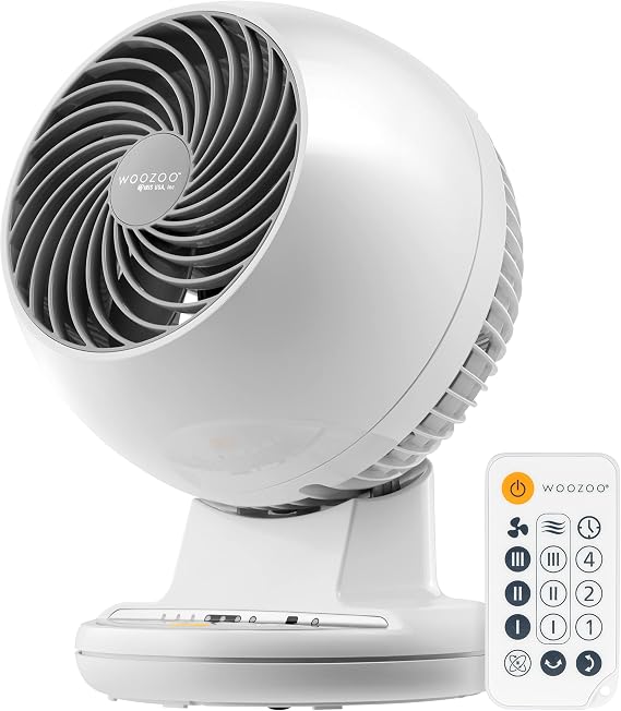 IRIS USA WOOZOO Desk Fan with Remote, Oscillating Table Air Circulator, 3 Speeds, 74ft Max Air Distance, Adjustable Tilt, Quiet Motor, Small Fan for Bedroom, Office, Dorm, White