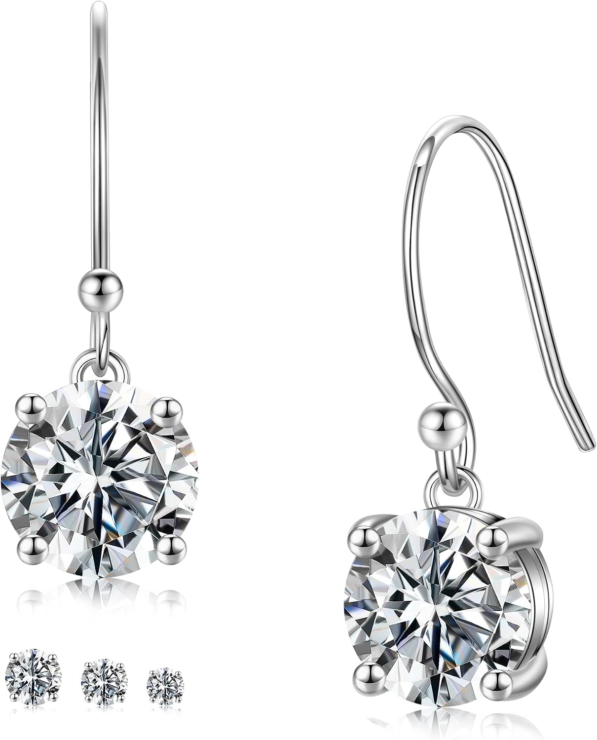 MOOSEA Moissanite Hook Earrings for Women, 925 Sterling Silver 1-3ct D Color VVS1 Clarity Lab Created Moissanite Dangle Earrings for Women Anniversary Birthday Gifts for Wife Mom Girlfriend
