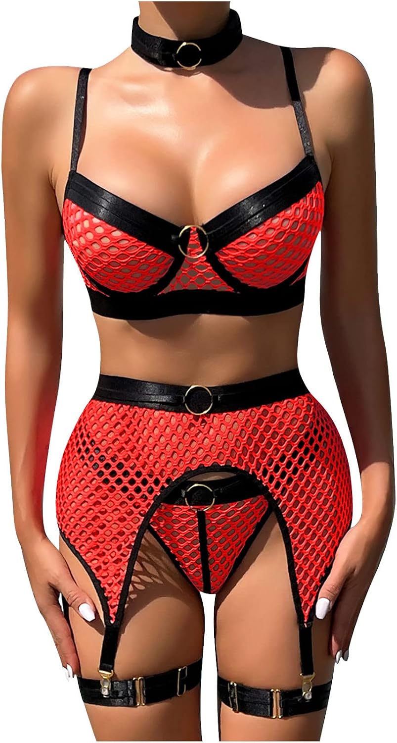 Thsue Fish Net Lingerie for Women Sexy Naughty WomenS Exotic Lingerie Sets Petite Black Lingerie Bodysuit Crotchless