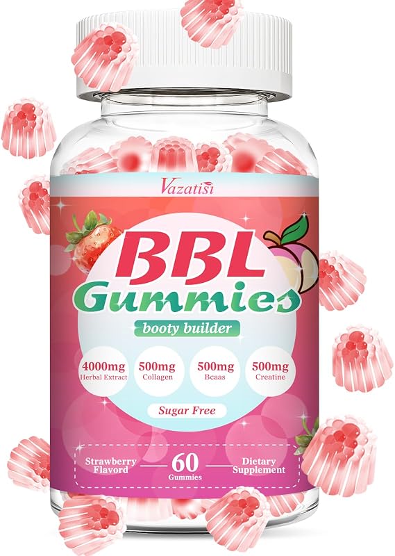 BBL Booty Gummies for Women Sculpt, Lift & Firm Glutes Creatine Monohydrate, Vitamins & Herbal BBL Blend - Boost Curves, Energy & Workout Recovery Vegan, Non-GMO, 60 Cts