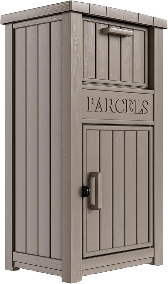 23.8 Gallon Large Package Delivery Box,Storage Box with Lockable Secure,Double-Wall Resin Outdoor Package Delivery and Waterproof Deck Box for Porch, Curbside (Grey)