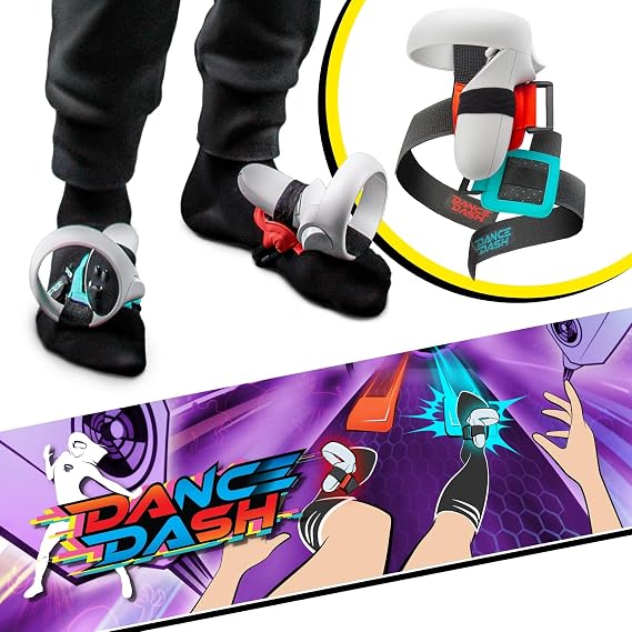 Rebuff Reality Trackstraps for Meta Quest Controller + Dance Dash Game Demo Card, Compatible with Quest 2, Pro, Rift S, Full Body Immersion VR Accessory for Rezzil, Final Soccer, Feet Saber