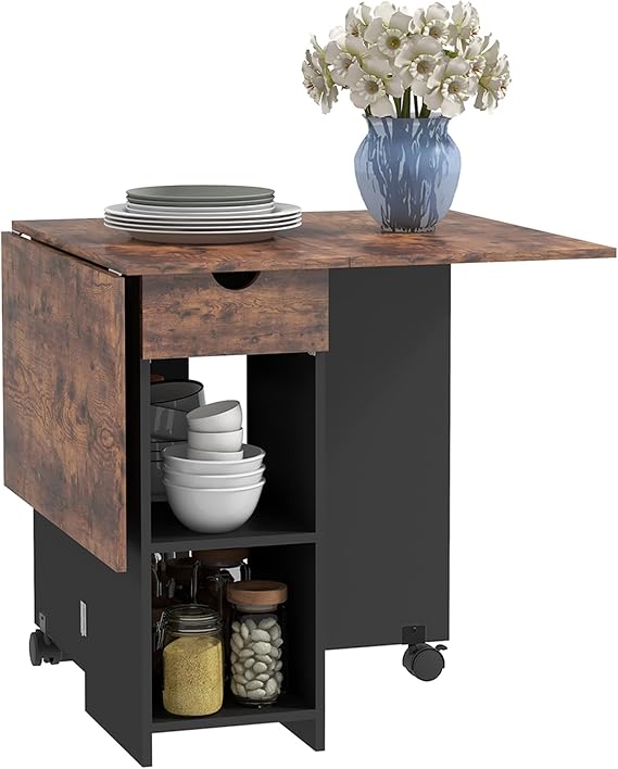 HOMCOM Folding Dining Table Drop Leaf for Small Spaces Rustic Brown