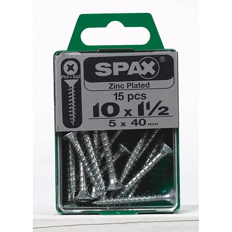SPAX Multi-Material Screw 1-1/2" Zinc Phillips/Square Multiple Material Thread Flat Head Box 15