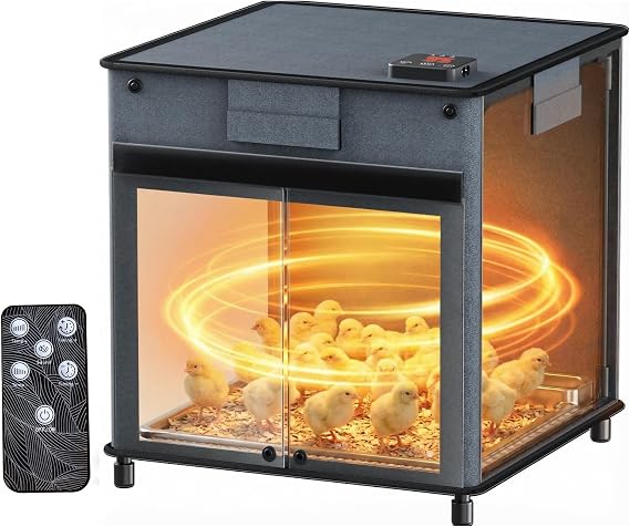 Brooder Box for Chicks,200W Chicken Brooder Heater with Adjustable Temp(77~95F)&9H Timer&Removable Feeder, Waterer,20S Rapid Heating Brooder Plate,Poultry Coop Heater,Black