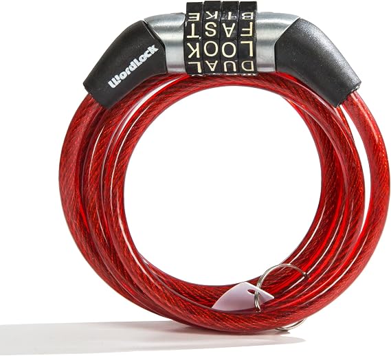 Wordlock CL-455-RD Non-Resettable Combination Cable Lock, 4-Feet, Red