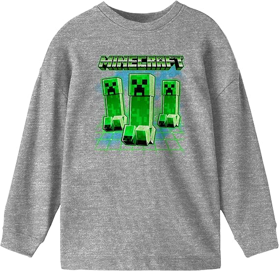Minecraft Creeper Trip Boy's Athletic Heather Long Sleeve Shirt