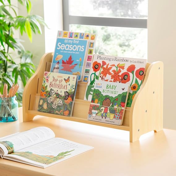 Guidecraft Tabletop Book Display Natural: - Kids Bookshelf Organizer, Children's Book Browser for Classroom, Nursery, Library, Homeschool