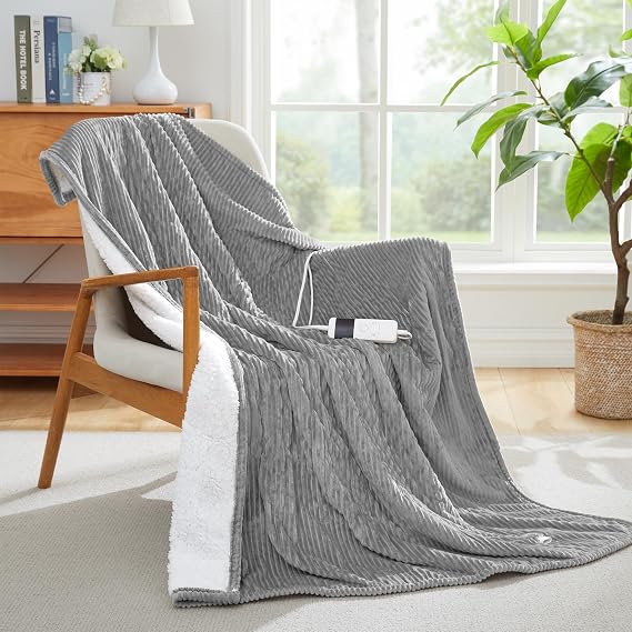 Heated Electric Blanket with 10 Heat Levels, Machine Washable Heated Blanket Twin Size with 1-8 Hours Auto-Off, Over-Heat Protection, Flannel Heating Blanket with ETL Certified for Office,Sofa
