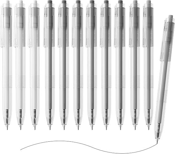 M&G 12 Pcs Gel Pens, 0.5mm Retractable Fine Point Pens, Large Capacity Black Gel Ink Pens with Visual Pen Holder, Black Ink Rollerball Pens Smooth Writing Pens for Office School Home Women Men