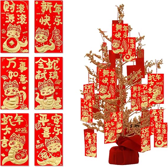 36PCS 2026 Chinese Red Envelopes for Wedding Gift, Cute Snake Year Lucky Money Envelopes for Chinese New Year 2026,Traditional Spring Festival Chinese Hongbao for Birthday Lunar New Year
