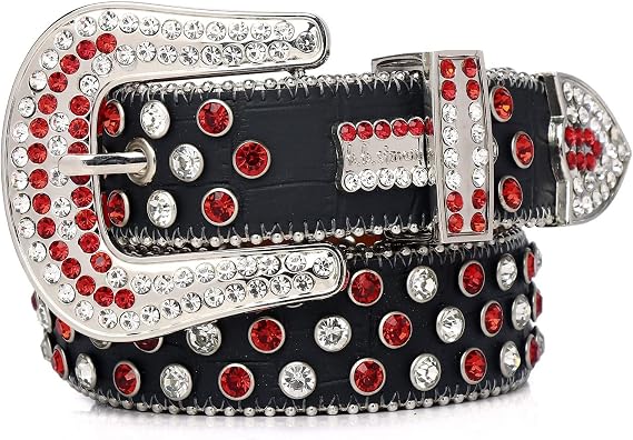 Fashion Rhinestone Belt, Cowgirl Belts for Women Men, Bling Studded Design Western Belt for Jeans Pants Dress,Black,110cm/43.3in