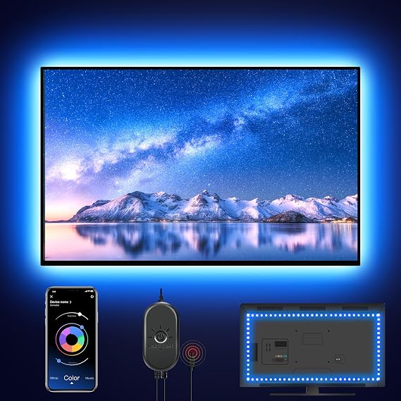 Nexillumi LED Lights for TV, 9.8ft TV LED Backlight for 55-75 Inch, RGB LED Strip Lights Behind TVs with APP Remote Control, Music Sync Smart Led Ambient Lighting for Bedroom Gaming Room Decor