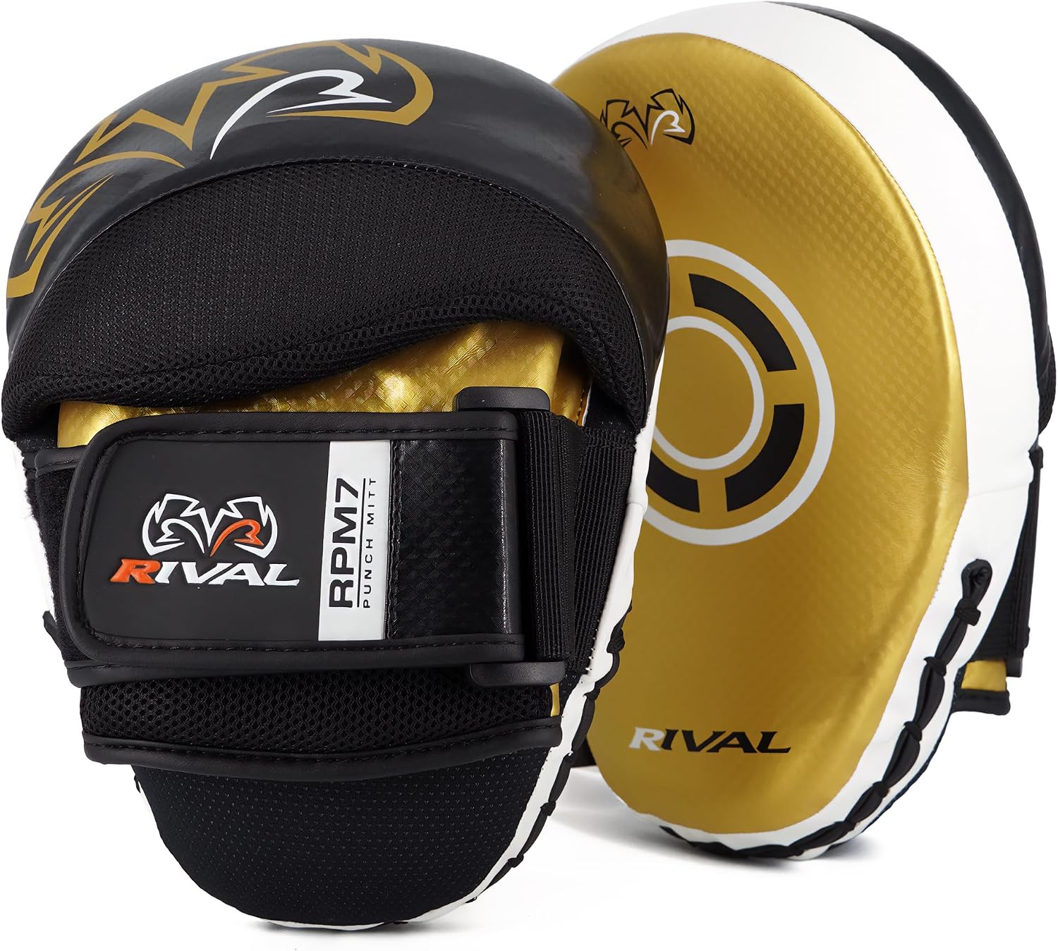RIVAL Boxing RPM7 Fitness Plus Punch Mitts - Curved Striking Surface, Hook and Loop Wrist, Ergonomic Fit, and Padded Finger Protector