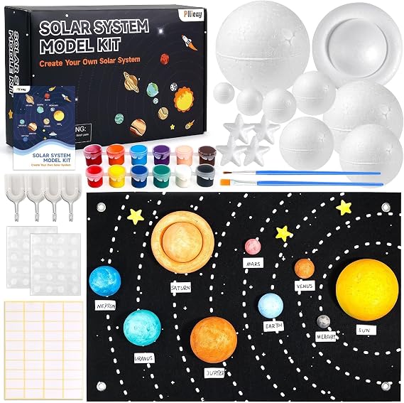 Pllieay Solar System Model Kit for School Science Projects, DIY Felt Backdrop Solar System Project Kit Includes Felt Background Plate, Mixed Size Foam