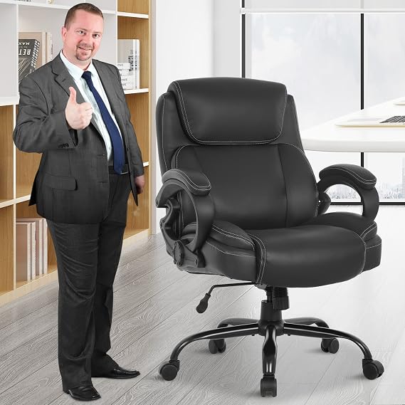 43" H Big and Tall Office Chair 400lbs Heavy Duty Wide Seat Desk Chair Ergonomic Rolling Swivel Computer Chair Adjustable Height Tilt High Back PU Leather Executive Task Chair w/Lumbar Support